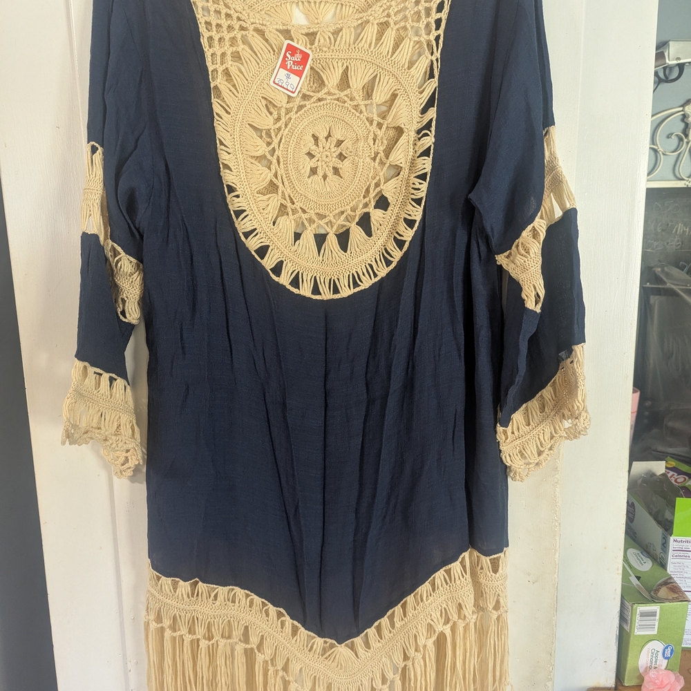 Simply Noelle Navy and Cream Crochet Tunic